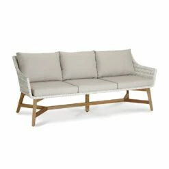 3-Sitzer Lounge Gartensofa Aus Teakholz Und Rattan - Sofa Vimen
