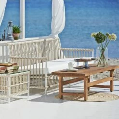 3-Sitzer Outdoor Sofa In Weiß Aus Alu-Rattan Für Die Loungeecke - Bank Caya -GARTENTRAUM Verkäufe 3 sitzer outdoor sofa in weiss aus alu rattan fuer die loungeecke bank caya3