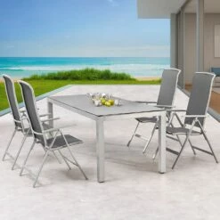4-Sitzer Gartengarnitur Aus Alu Mit Klappstühlen - Möbelset Synabilis