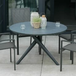 Alu-Glaskeramik Esstisch Rund In Anthrazit - 120cm - Eranemo