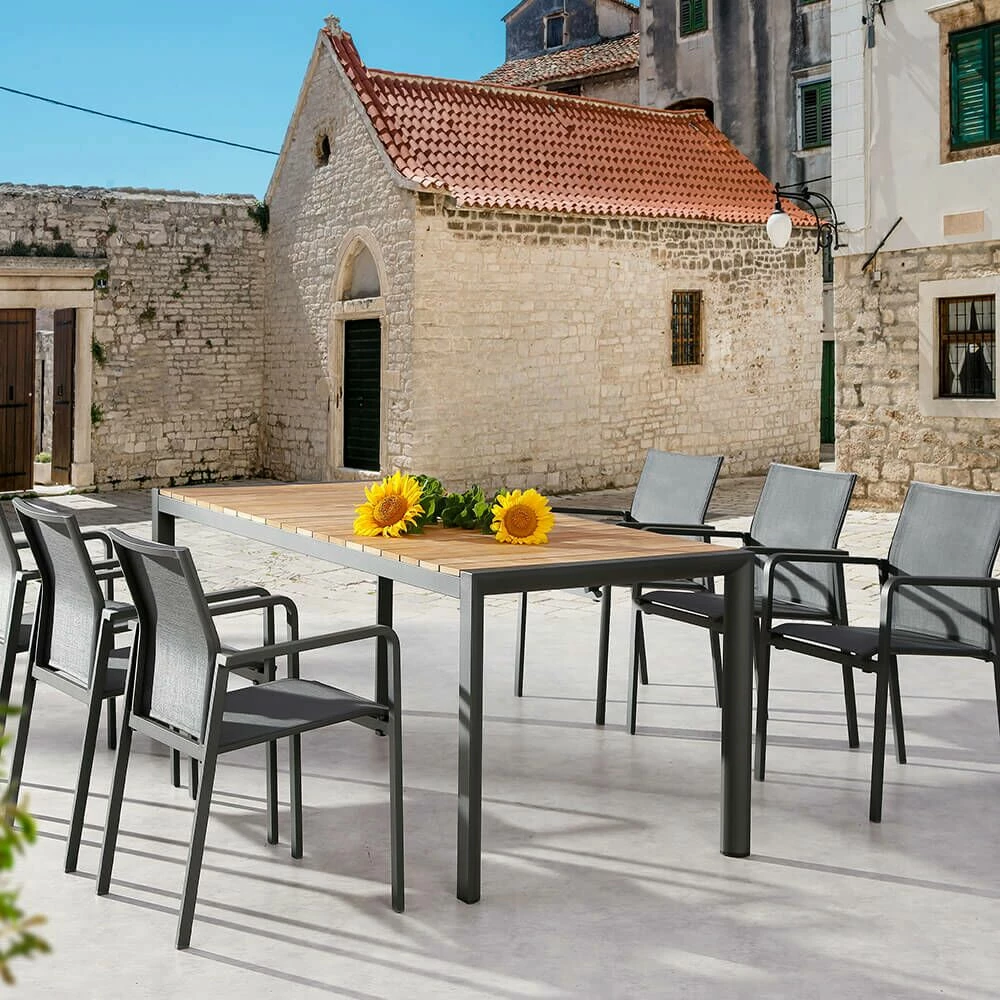 Alu Sitzgruppe Für 6 Personen Mit Teakholz - Gruppe Spirabilis 3 Alu Sitzgruppe Für 6 Personen Mit Teakholz - Gruppe Spirabilis