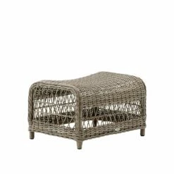 Antikgrauer Fuß Hocker Mit Geflochtener Kunstfaser - Fußbank Anike