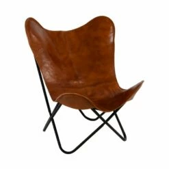 Brauner Gartenstuhl Mit Ziegenleder - Schmetterlingstuhl Mon