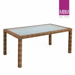Eckiger Gartentisch Mit Glasplatte - Alu & Polyrattan - MBM - 160x90cm - Gartentisch Bellini