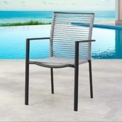 Eleganter Stapelstuhl Grau Mit Aluminiumgestell - Upio