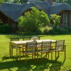 Garten Stapelstuhl Aus Teakholz & Kunststoffgewebe - Ethan Stapelstuhl -GARTENTRAUM Verkäufe garten stapelstuhl aus teakholz kunststoffgewebe ethan stapelstuhl3