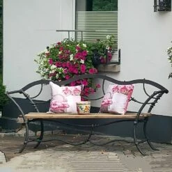 Gartenbank Aus Schmiedeeisen Mit Eichenholz - Binsaro