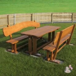 Gartenmöbel-Set Aus Eiche - Gartentisch Und Holzbänke - Sitzgarnitur Lancelot