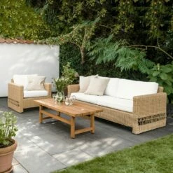 Geflochtenes Outdoor Loungesofa Aus Aluminium Und Polyrattan In Hellbraun - 3-Sitzer Joana -GARTENTRAUM Verkäufe geflochtenes outdoor loungesofa aus aluminium und polyrattan in hellbraun 3 sitzer joana6