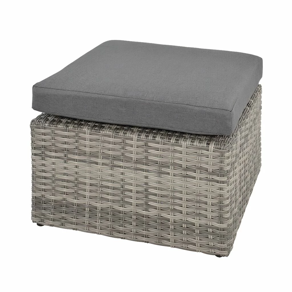 Grauer Gartenhocker Aus Polyrattan Mit Kissen - Hocker Irene 3 Grauer Gartenhocker Aus Polyrattan Mit Kissen - Hocker Irene