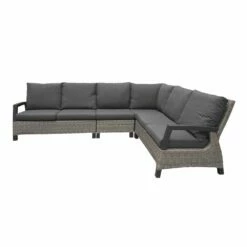 Graues XXL Loungesofa Für 7 Personen Aus Polyrattan Mit Polster - Sofa Thula