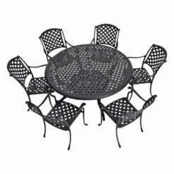 Große Landhaus Sitzgruppe Für 6 Personen Aus Aluminium Schwarz - Kings Bistroro