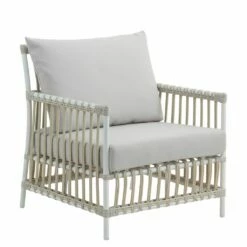Lounge-Sessel Aus Alu-Rattan In Weiß Mit Sitz- Und Rückenkissen - Loungechair Caya