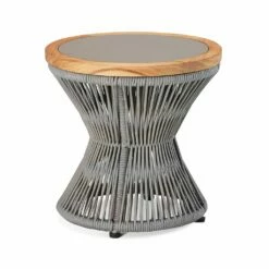 Runder Beistelltisch Mit Teakholz Und Geflecht - Beistelltisch Madora