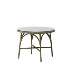 Runder Kaffeetisch Aus Aluminium Und Polyrattan In Antikgrau - Kaffeetisch Thala