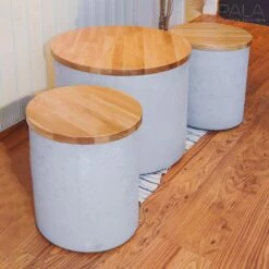 Runder Outdoor Beistelltisch Aus Beton Und Holz - Sylinteri -GARTENTRAUM Verkäufe runder outdoor beistelltisch aus beton und holz sylinteri2