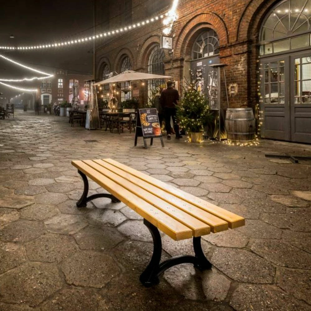 Schlichte Parkbank Ohne Lehne Aus Holz Und Gusseisen - Georg 4 Schlichte Parkbank Ohne Lehne Aus Holz Und Gusseisen - Georg – Bild 2