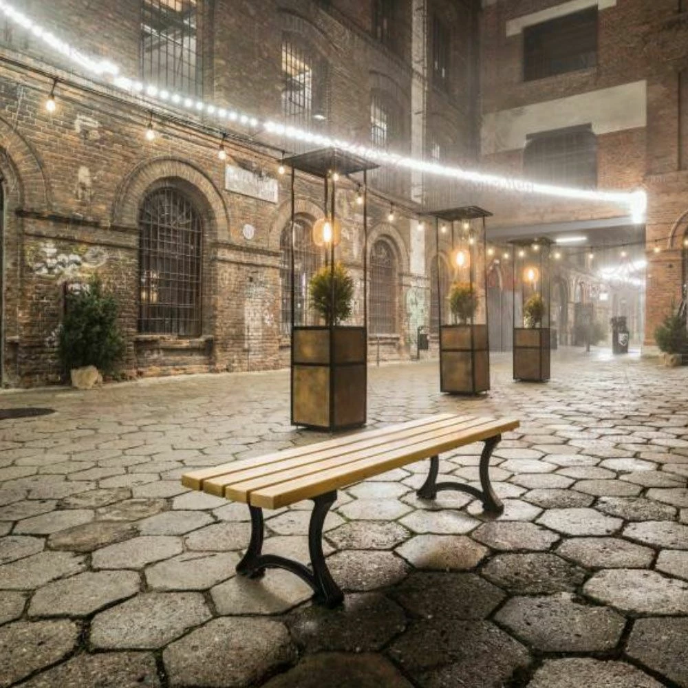 Schlichte Parkbank Ohne Lehne Aus Holz Und Gusseisen - Georg 5 Schlichte Parkbank Ohne Lehne Aus Holz Und Gusseisen - Georg – Bild 3