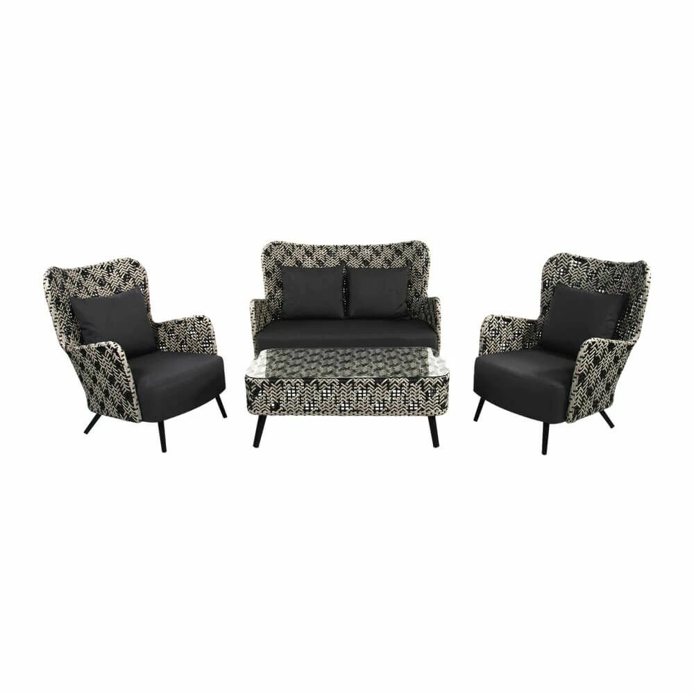 Schwarz-weiße Polyrattan Sitzgruppe Mit Tisch - Möbelset Fantur 3 Schwarz-weiße Polyrattan Sitzgruppe Mit Tisch - Möbelset Fantur