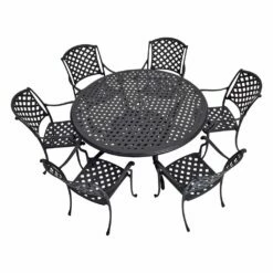 Schwarzer 147cm Alu-Esstisch Im Landhaus-Stil- Rund Und Mit Schirmloch - Kings Small -GARTENTRAUM Verkäufe schwarzer 147cm alu esstisch im landhaus stil rund und mit schirmloch kings small2