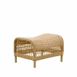 Von Hand Geflochtener Hellbrauner Fußhocker In Rattan Optik - Fußbank Anike