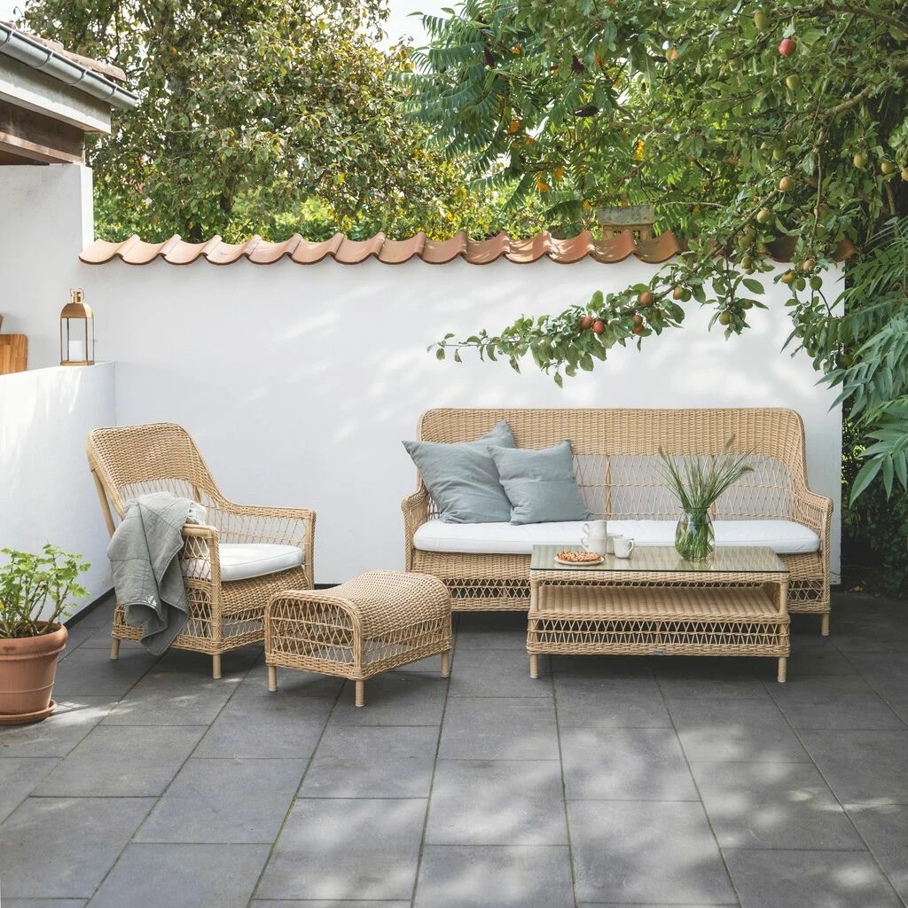 Von Hand Geflochtener Hellbrauner Fußhocker In Rattan Optik - Fußbank Anike 6 Von Hand Geflochtener Hellbrauner Fußhocker In Rattan Optik - Fußbank Anike – Bild 4