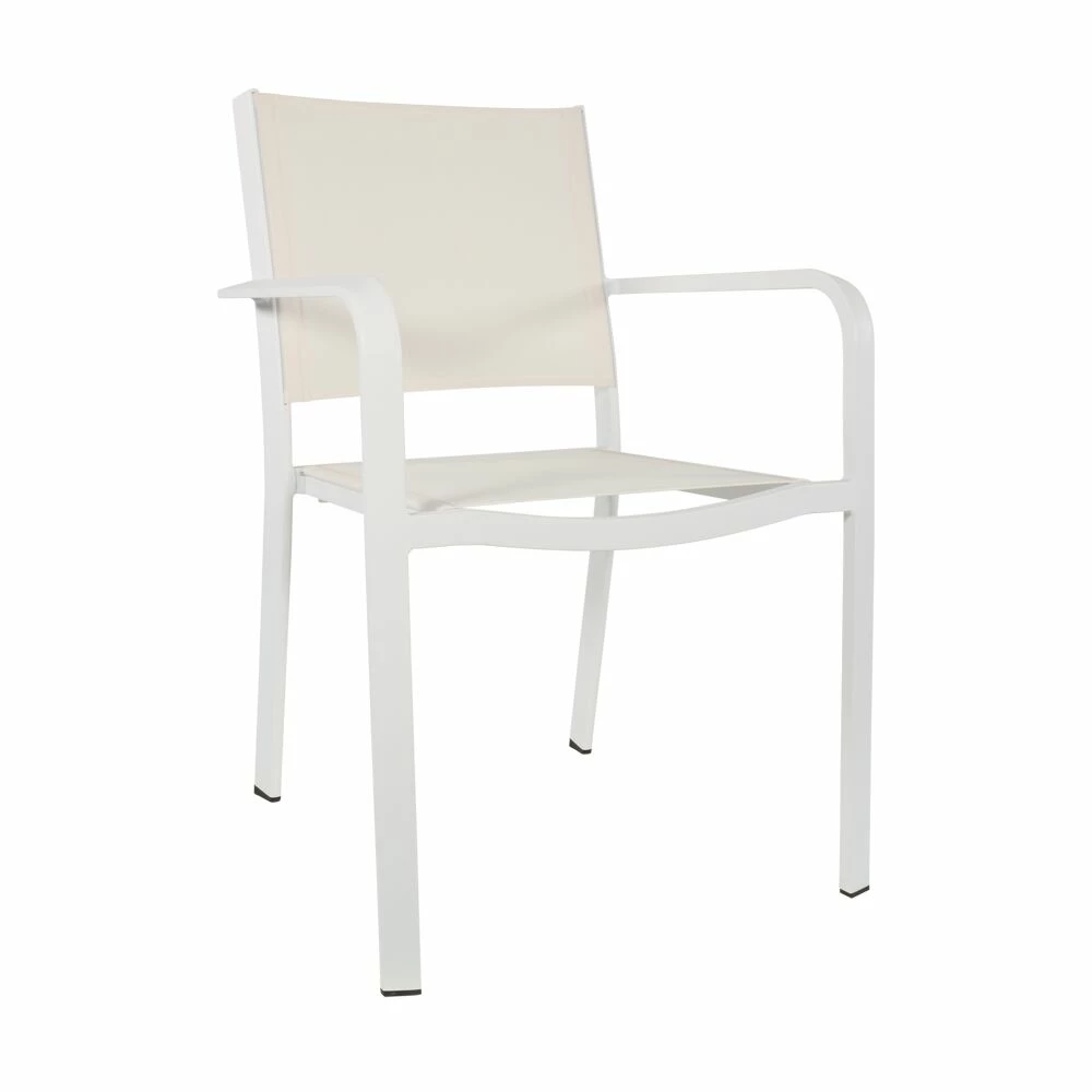 Weißer Aluminium Garten Stapelstuhl Mit Textylen-Sitzfläche - Kruno 3 Weißer Aluminium Garten Stapelstuhl Mit Textylen-Sitzfläche - Kruno