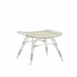 Wetterfeste Fußbank In Weiß Mit Rattan-Look - Fußbank Elina